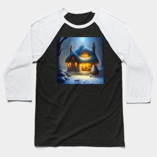 Magical Fantasy Cottage with Lights In A Snowy Scene, Scenery Nature Baseball T-Shirt